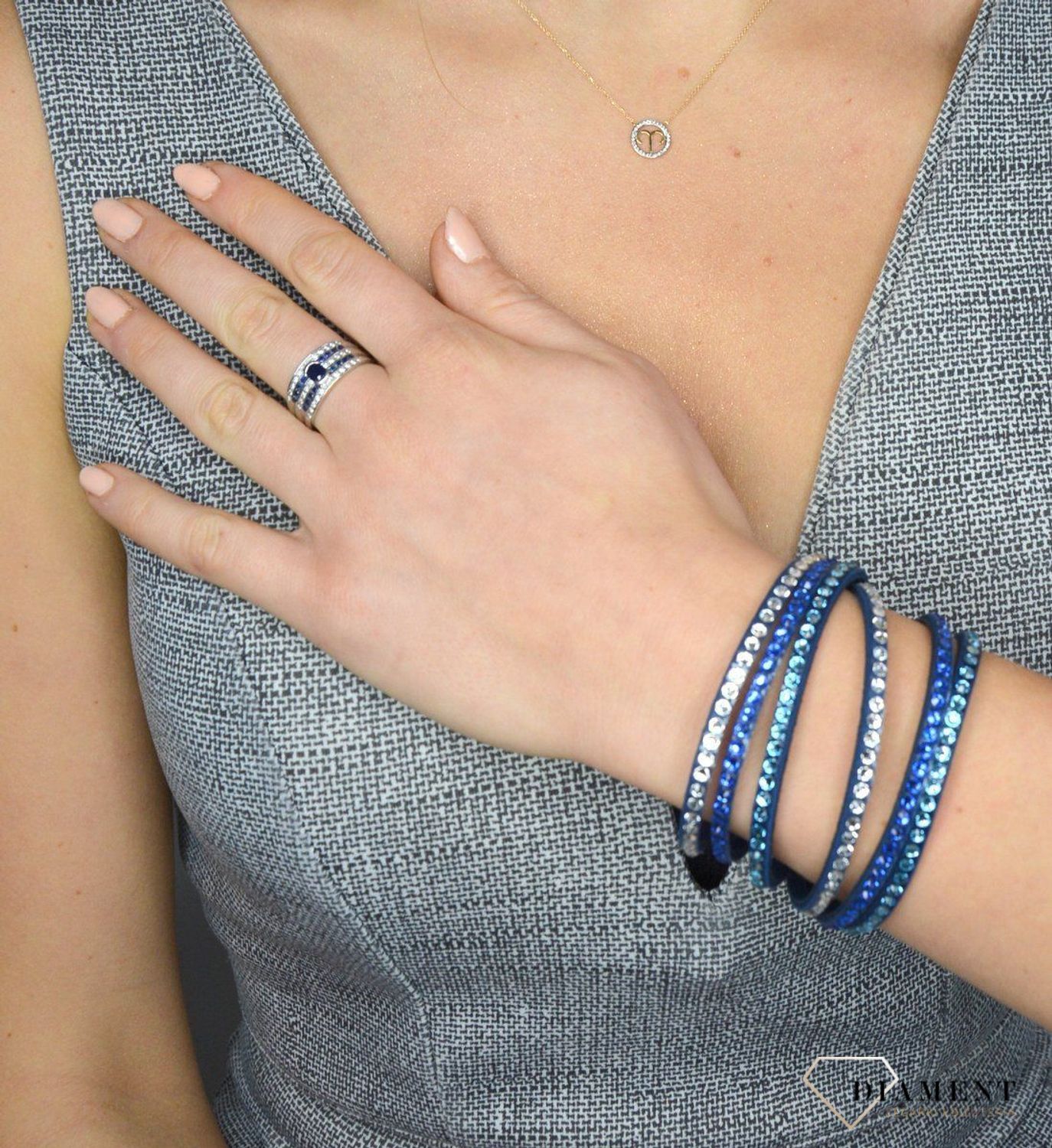 Złoty pierścionek DIAMENT 585 szafir, diamenty 51Y79WG szafir.jpg